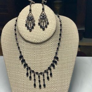 Necklace and earrings Black Silver Boho